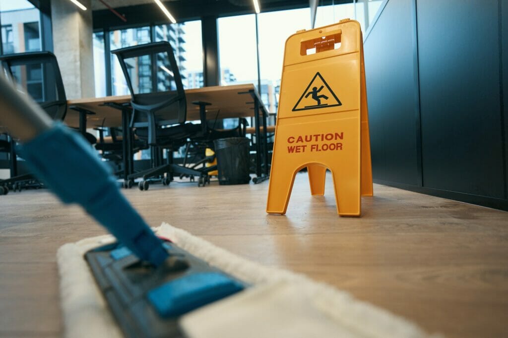 Cleaning with special mop in the modern office